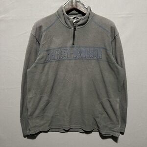 Harley-Davidson Mens XL Gray Fleece Quarter Zip Sweatshirt Graphic Front Logo